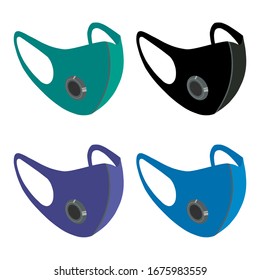 A set of multi color N95 masks with dust filter isolated on white background. Concept about health, hygiene, disease, pollution, breath and etc.