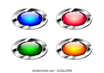 Set of multi color oval backgrounds, with a silver frame and space for your text. Vector illustration