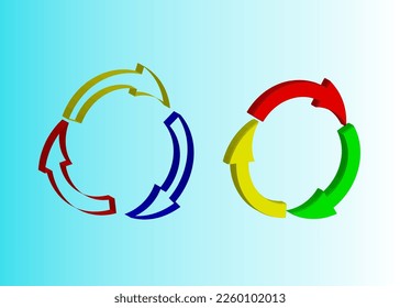 conjunto de flecha redonda multicolor sobre fondo azul. ilustración vectorial.