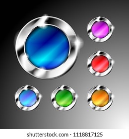 Set of multi color round backgrounds with a silver frame, with space for your text. Vector illustraion.