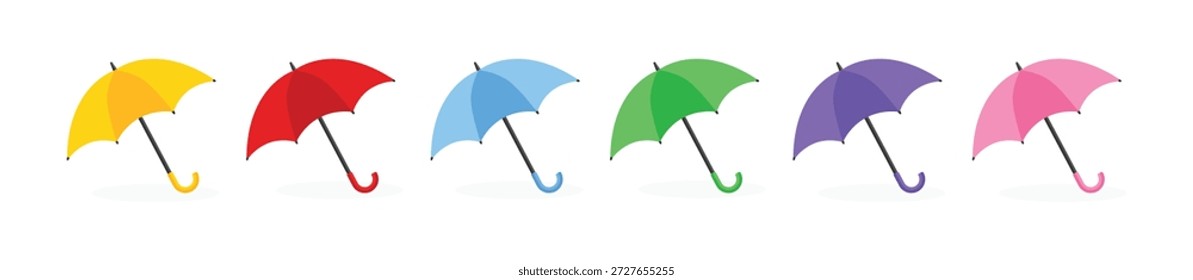 Conjunto de paraguas multicolor colección Clipart en Plantilla de Vector de estilo retro. paraguas colorido para icono, paraguas estilo simple. aislado sobre fondo blanco.