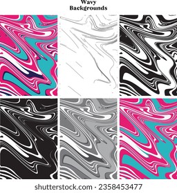 Set of multi color wavy abstract waves backgrounds marble shades