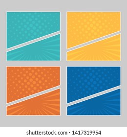 Set of multi colored pop art banners. Halftone comic template with place for your text for design. Vector illustration