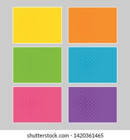 Set of multi colored pop art banners. Halftone comic template with place for your text for design. Vector illustration