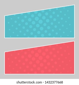 Set of multi colored pop art banners. Halftone comic template with place for your text for design. Vector illustration