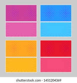 Set of multi colored pop art banners. Halftone comic template with place for your text for design. Vector illustration