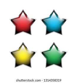 Set of multi colored stars with a silver frame, with space for your text. Vector illustration.