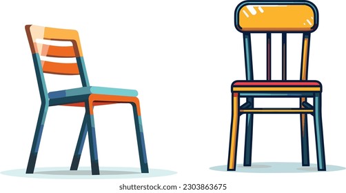 Set of multi colors and shapes chair. Cartoon flat illustration, vector art