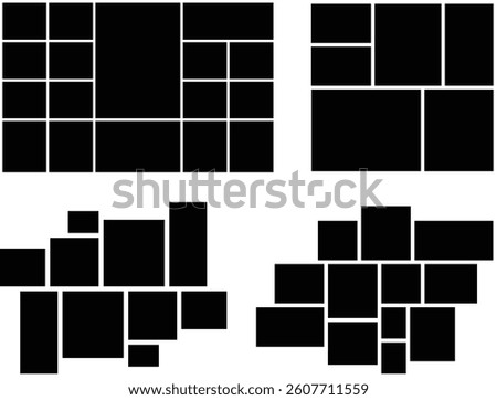 Set of Multi photo collage frame template with grid layout. Rectangle and geometric or square grid empty web background layout. Tiles texture pattern collection for picture display presentation.