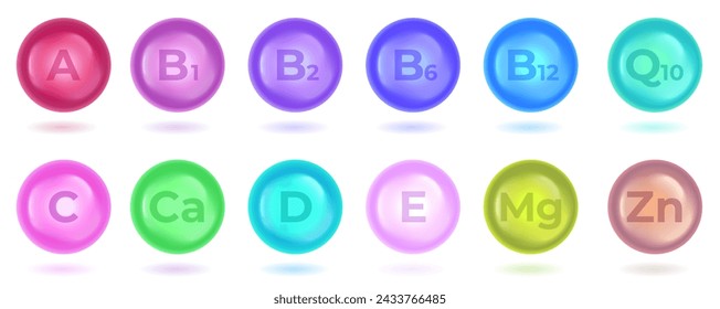 Set of Multi Vitamin complex icons.