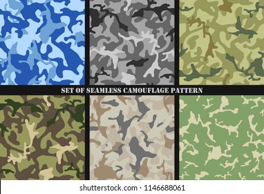 Set of Multicam Camouflage seamless patterns. Military background and texture. Camo clothes. Vector Illustration. 