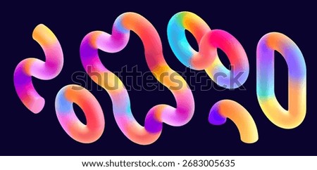 Set of multicolor 3D circles and rings. Colorful geometric shapes.