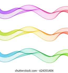 Set of Multicolor Abstract Isolated Wave Lines for White Background. Colorful Smooth Wavy Horizontal Bands.