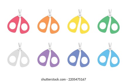 Set von mehrfarbigen Baby-Nagelschere Clipper Clip-Art. Einfache, süße Nagelschneider zum Schneiden von Baby-Nägeln flache Vektorgrafik einzeln auf Weiß. Farbige Nagelschere, die Cartoon-Symbol. Babydusche