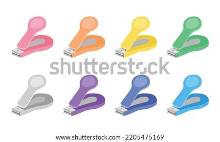Set of multicolor baby nail clipper clipart. Simple cute nail trimmer for cutting baby nails flat vector illustration isolated on white. Colorful nail clipper cartoon style icon. Kids, baby shower Foto d'archivio © 