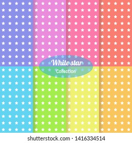 Set multicolor background white star template seamless pattern. Cute kids star seamless pattern. Babies stile. Vector illustration