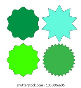 Set of multicolor blank labels various shape isolated on white background. Sunburst and starburst badges. Vector illustration