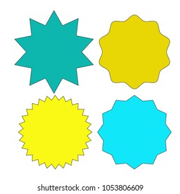 Set of multicolor blank labels various shape isolated on white background. Sunburst and starburst badges. Vector illustration