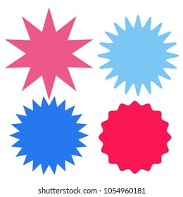 Set of multicolor blank labels various shape. Sunburst and starburst badges. Vector illustration