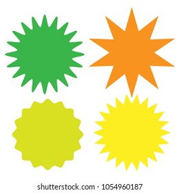 Set of multicolor blank labels various shape. Sunburst and starburst badges. Vector illustration