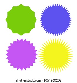 Set of multicolor blank labels various shape. Sunburst and starburst badges. Vector illustration
