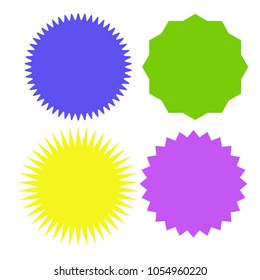 Set of multicolor blank labels various shape. Sunburst and starburst badges. Vector illustration
