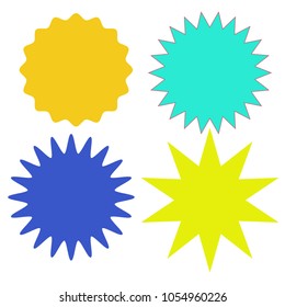 Set of multicolor blank labels various shape. Sunburst and starburst badges. Vector illustration