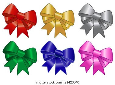 Set of multicolor bows: red, gold, silver, green, blue and pink. For your Christmas gifts, your newborn baby or any other celebration!