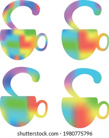 set of multicolor coffee cups with drink splash on white background