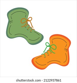 Juego de botas de fondo multicolor en tonalidades mudas brillantes. Aislar. Estilo de vida. Dibujado a mano.