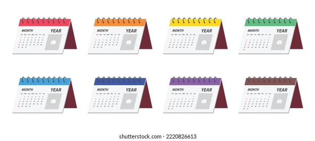 Set of multicolor desk calendar clipart vector illustration. Simple desk calendar flat vector design. Cute monthly table calendar flat cartoon style. Business, event, and organization concepts