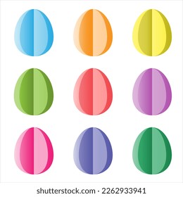 Set with multicolor Eggs in Paper cut style for Easter holiday. Spring vector illustration on white background
