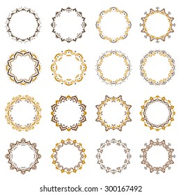 set of multicolor hand drawn round elegance tribal ornament, mandala. Vector illustration