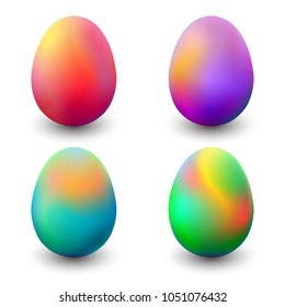 Set of multicolor liquid Easter eggs. Collection of colorfull hand-painted Easter eggs for a festive design. Vector illustration.