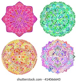 Set Of Multicolor Mandalas. Vector Ethnic Oriental Circle Ornament. 
