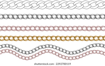 SET OF MULTICOLOR METAL SHINY CHAINS WITH DIAMANTE AND ZIRCONS IN METAL CHAINS VECTOR