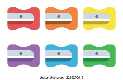 Set of multicolor pencil sharpener flat icon for web. Pencil sharpener vector design logo clipart