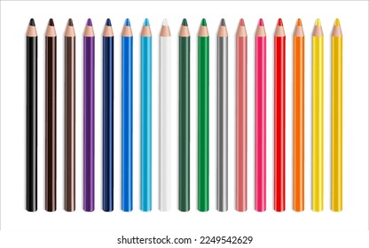 Set of multicolor pencils or crayons, isolated in white background. Back to school items. Template design for presentation, publications, education. Realistic 3D Vector Illustration