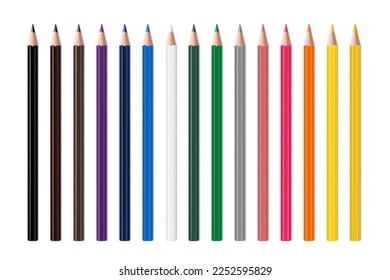 Set of multicolor pencils or crayons, isolated in white background. Back to school items. Template design for presentation, publications, education. Realistic 3D Vector Illustration