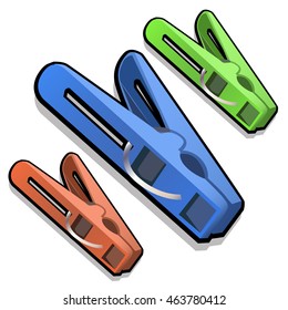 A set of multicolor plastic clothespins isolated on white background. Vector illustration.