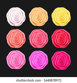 Set of multicolor  roses. Valentine's day greeting card. vector illustration
