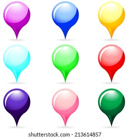 Set of multicolor round map pointers 