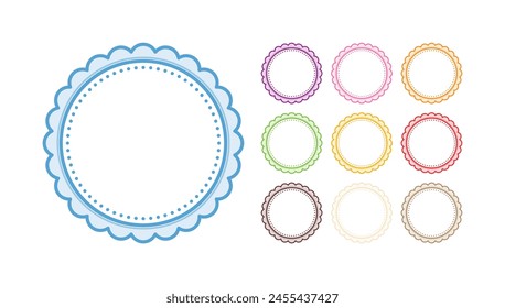 Set Of Multicolor Scalloped Circular Blank Frame Plain Border Design
