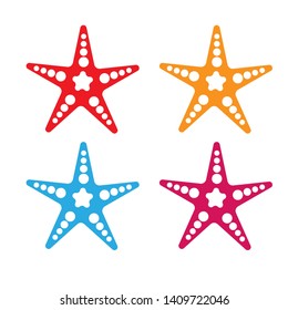 Set of multicolor sea starfish flat style design vectors illustration isolated on white background. Marine summer ocean symbol star fishs can be used for website, flyer, banner design