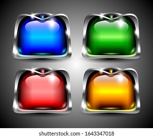 Set of multicolor square backgrounds with a silver frame. Vector illustration