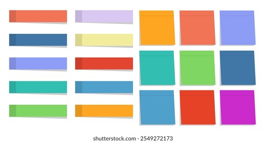 Conjunto de papeles adhesivos multicolores. Colección de notas aisladas con sombras. papeles Notas con sombra sobre fondo transparente y blanco.