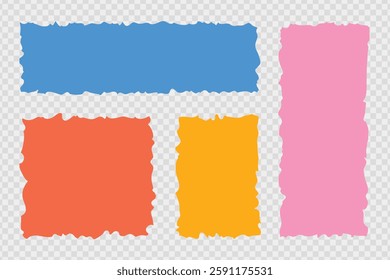 Set of Multicolor Torn Paper with Torn Edges Vector Illustration