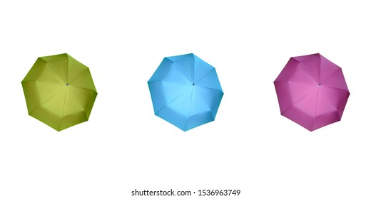 Set of multicolor umbrellas for women. Vector illustration. Protection from rain.