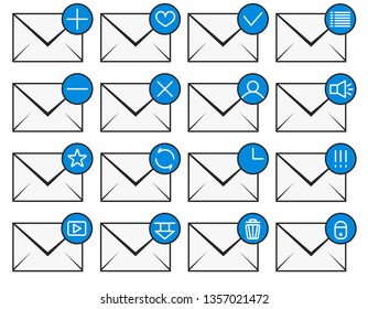 Set of multicolor vector icons, isolated against white background. Illustration on a theme E-mail message