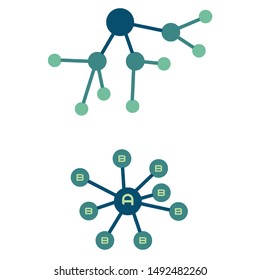 Set of multicolor vector representing network marketing. Internet connections spreading from the same origin. Vectors representing the new financial e-commerce and modern form of communication.
